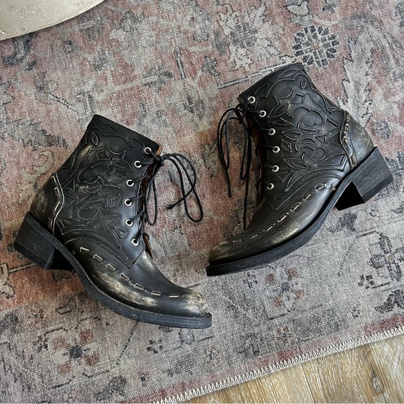 Old Gringo OG Lace-Up Leather Boots Size 7.5 Distressed Black - Picture 2 of 10